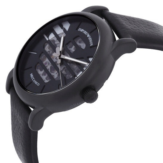 Emporio Armani Meccanico Quartz Black Dial Black Leather Strap Watch For Men - AR60032 Buy Now By Emporio Armani