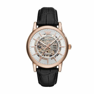 Emporio Armani Luigi Skeleton Silver Dial Black Leather Strap Watch For Men - AR60007 Buy Now By Emporio Armani