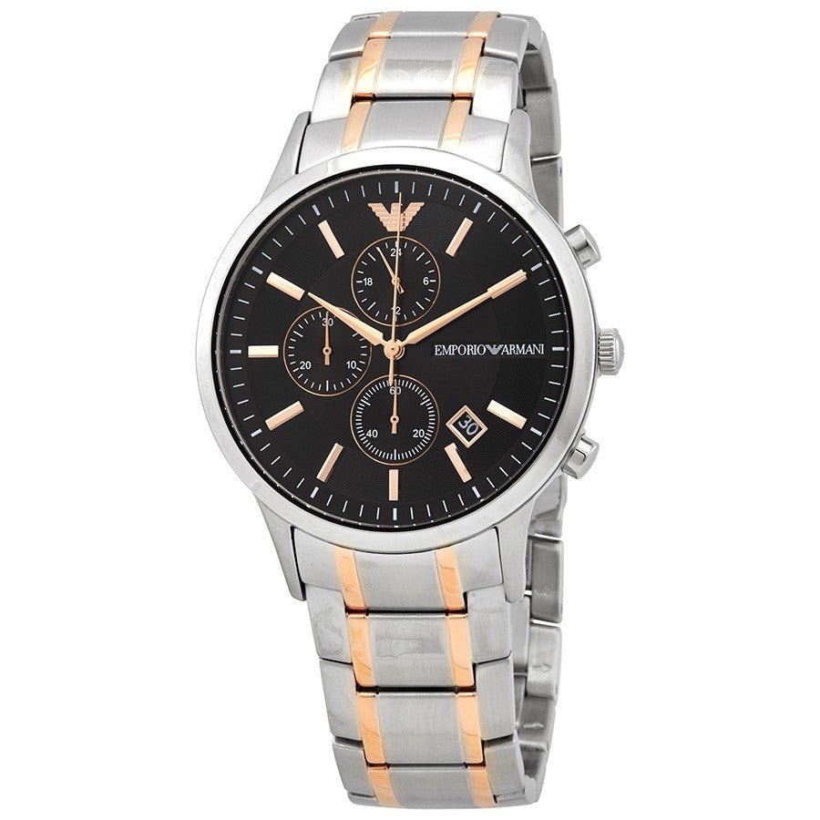 Emporio Armani Renato Chronograph Black Dial Two Tone Steel Strap Watch For Men - AR11165 Buy Now By Emporio Armani