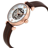 Emporio Armani Meccanico Skeleton Mother of Pearl Dial Brown Leather Strap Watch For Women - AR1993 Buy Now By Emporio Armani