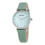 Emporio Armani Gianni T Bar Mother Of Pearl Blue Dial Blue Leather Strap Watch For Women - AR1959 Buy Now By Emporio Armani