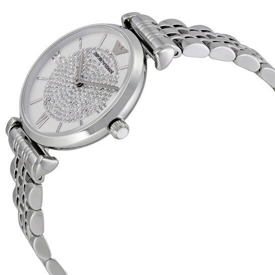 Emporio Armani Gianni T Bar White Crystal Pave Dial Silver Stainless Steel Strap Watch For Women - AR1925 Buy Now By Emporio Armani
