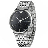 Emporio Armani Gianni Chronograph Black Dial Silver Steel Strap Watch For Men - AR80009 Buy Now By Emporio Armani