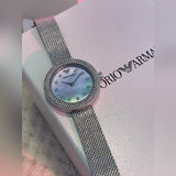 Emporio Armani Rosa Diamonds Mother of Pearl Blue Dial Silver Mesh Bracelet Watch For Women - AR11380 Buy Now By Emporio Armani