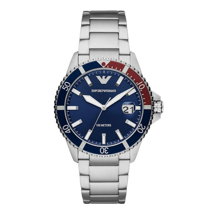 Emporio Armani Diver Quartz Blue Dial Silver Steel Strap Watch For Men - AR11339 Buy Now By Emporio Armani