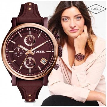 Fossil Original Boyfriend Sport Chronograph Maroon Dial Maroon Leather Strap Watch for Women - ES4114 Buy Now By Fossil