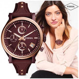 Fossil Original Boyfriend Sport Chronograph Maroon Dial Maroon Leather Strap Watch for Women - ES4114 Buy Now By Fossil