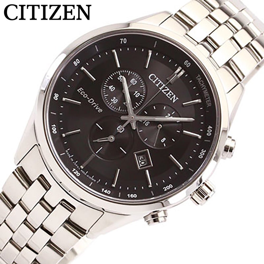 Citizen Eco Drive Chronograph Black Dial Silver Steel Strap Watch For Men - AT2140-55E Buy Now By Citizen