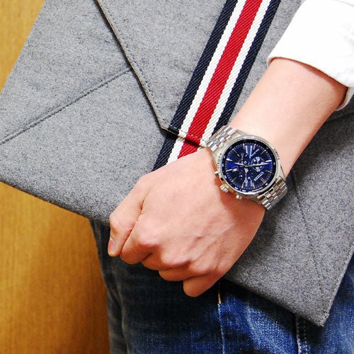 Citizen Eco Drive Chronograph Blue Dial Silver Steel Strap Watch For Men - AT2140-55L Buy Now By Citizen
