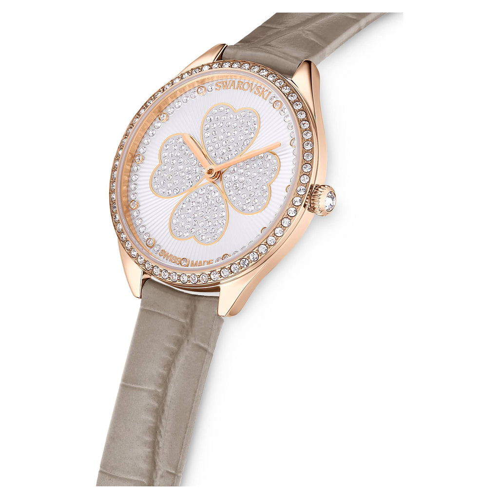 Swarovski Attract Clover Crystals Silver Dial Grey Leather Strap Watch for Women - 5653350 Buy Now By Swarovski