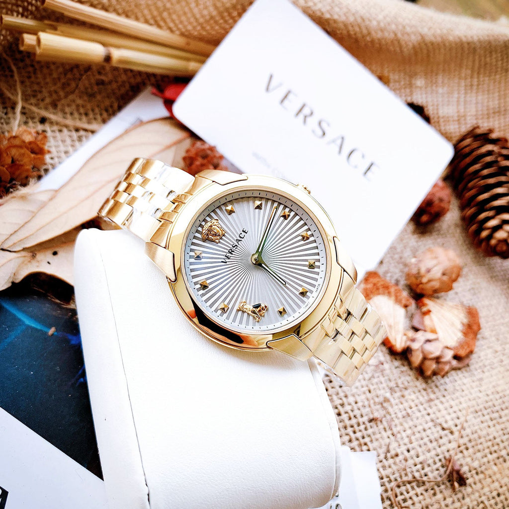 Versace Audrey Quartz Grey Dial Gold Steel Strap Watch for Women - VELR00719 Buy Now By Versace