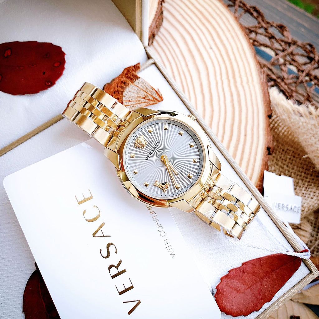 Versace Audrey Quartz Grey Dial Gold Steel Strap Watch for Women - VELR00719 Buy Now By Versace