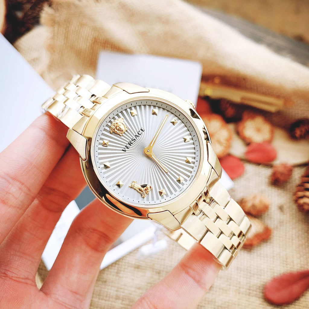 Versace Audrey Quartz Grey Dial Gold Steel Strap Watch for Women - VELR00719 Buy Now By Versace