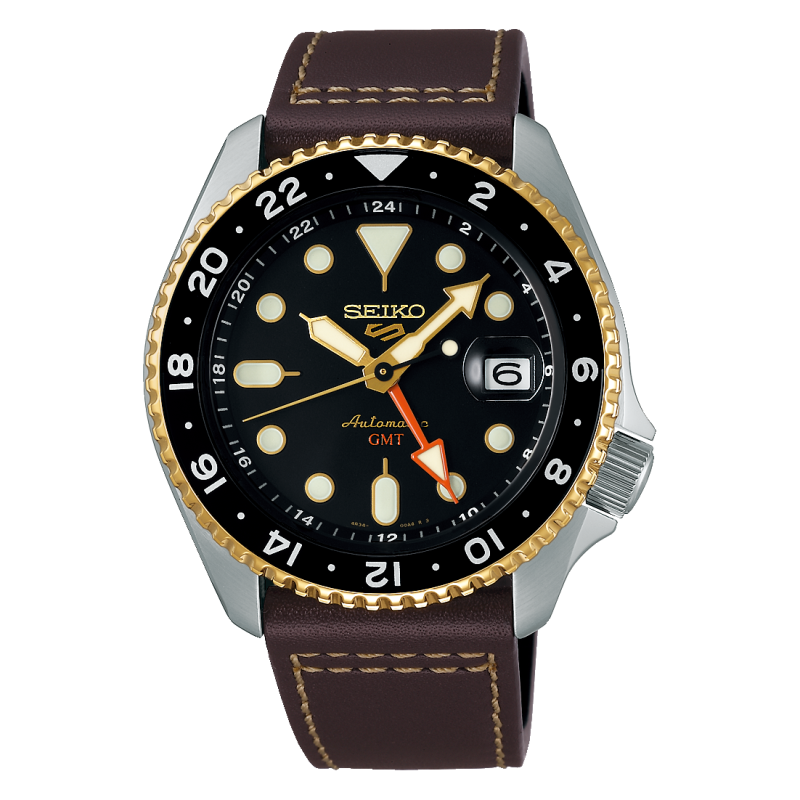 Seiko 5 Sports SKX GMT Automatic Mocha Black Dial Brown Leather Strap Watch For Men - SSK036K1 Buy Now By Seiko