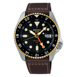 Seiko 5 Sports SKX GMT Automatic Mocha Black Dial Brown Leather Strap Watch For Men - SSK036K1 Buy Now By Seiko
