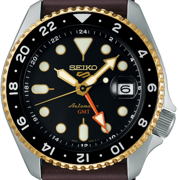 Seiko 5 Sports SKX GMT Automatic Mocha Black Dial Brown Leather Strap Watch For Men - SSK036K1 Buy Now By Seiko