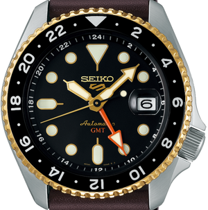 Seiko 5 Sports SKX GMT Automatic Mocha Black Dial Brown Leather Strap Watch For Men - SSK036K1 Buy Now By Seiko