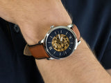 Fossil Neutra Automatic Luggage Skeleton Blue Dial Brown Leather Strap Watch for Men - ME3160 Buy Now By Fossil