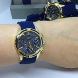 Guess Catalina Blue Gold Tone Blue Silicone Strap Watch For Women - W0562L2 Buy Now By Guess