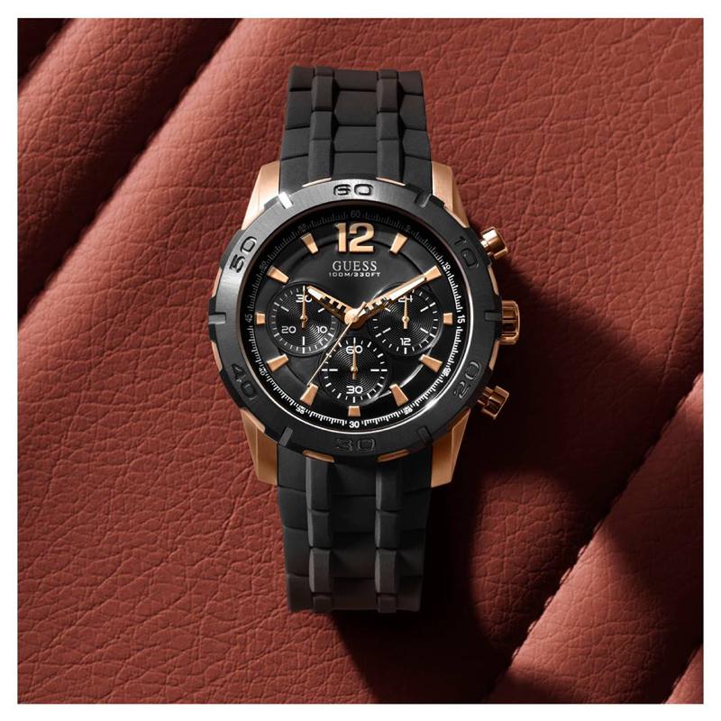 Guess Caliber Chronograph Black Dial Black Rubber Strap Watch for Men - W0864G2 Buy Now By Guess