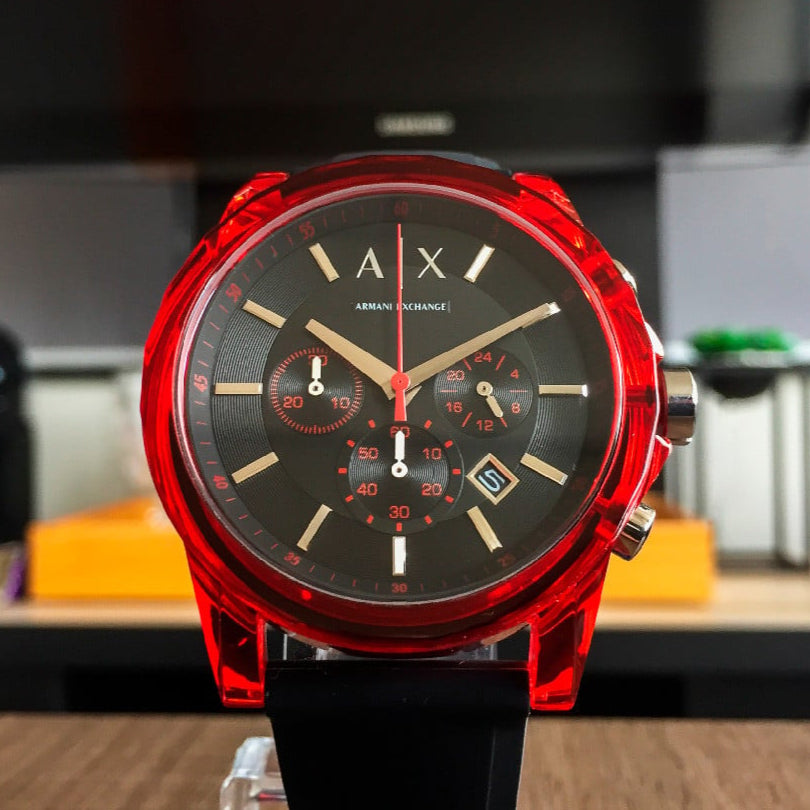 Armani Exchange Outerbanks Chronograph Black Dial Black Silicone Strap Watch For Men - AX1338 Buy Now By Armani Exchange