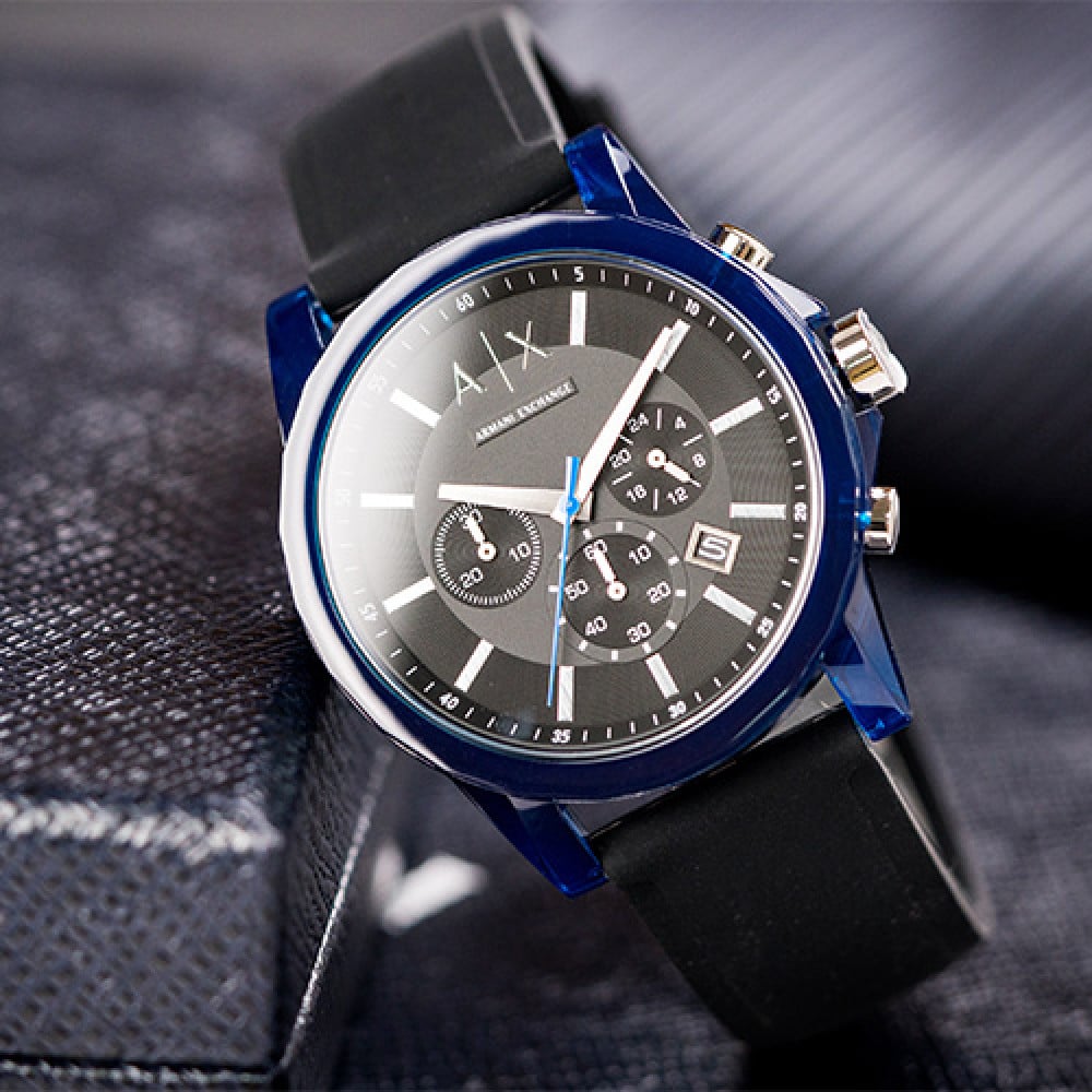 Armani Exchange Outerbanks Chronograph Black Dial Black Silicone Strap Watch For Men - AX1339 Buy Now By Armani Exchange