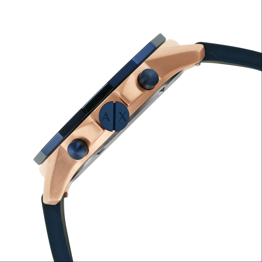 Armani Exchange Hampton Chronograph Rose Gold Dial Blue Silicone Strap Watch For Men - AX1730 Buy Now By Armani Exchange