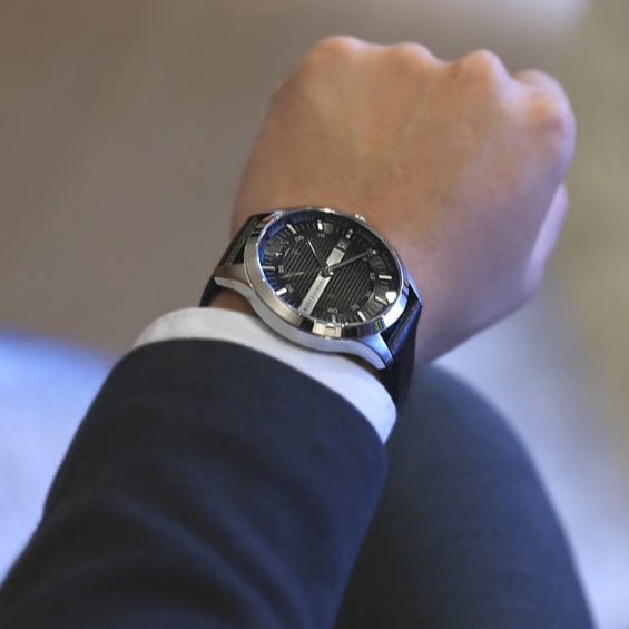 Armani Exchange Hampton Chronograph Black Dial Black Leather Strap Watch For Men - AX2101