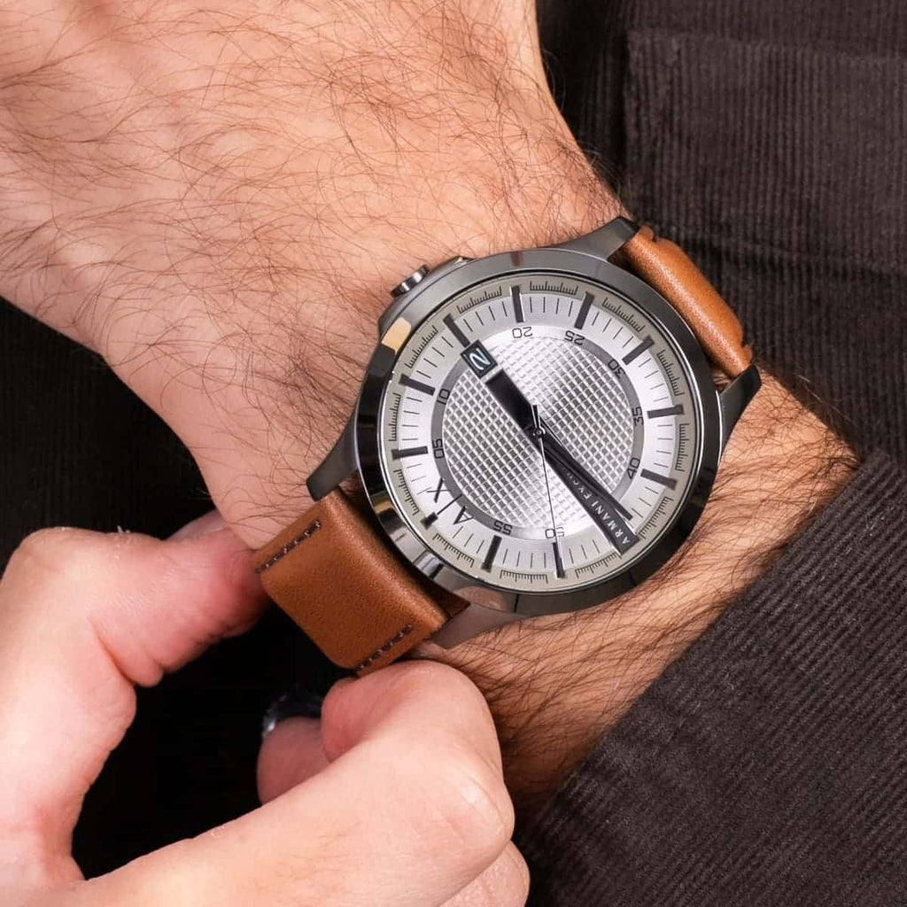 Armani Exchange Hampton Chronograph Grey Dial Brown Leather Strap Watch For Men - AX2414 Buy Now By Armani Exchange