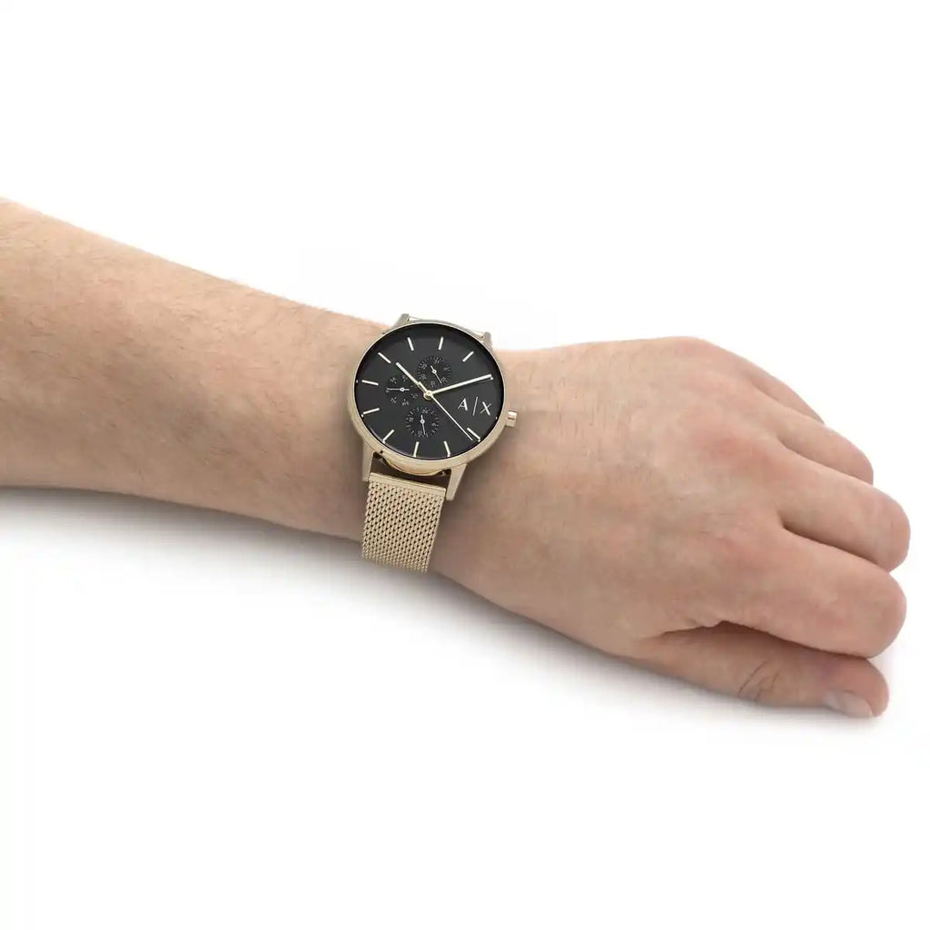Armani Exchange Cayde Chronograph Black Dial Gold Mesh Strap Watch For Men - AX2715 Buy Now By Armani Exchange