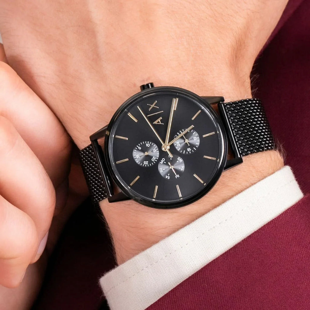 Armani Exchange Cayde Chronograph Black Dial Black Mesh Strap Watch For Men - AX2716 Buy Now By Armani Exchange