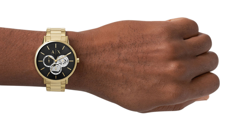 Armani Exchange Cayde Chronograph Black Dial Gold Steel Strap Watch for Men - AX2747