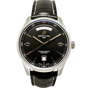 Breitling Premier Automatic 40mm Day & Date Black Dial Black Leather Strap Mens Watch - A45340241B1P2 Buy Now By Breitling