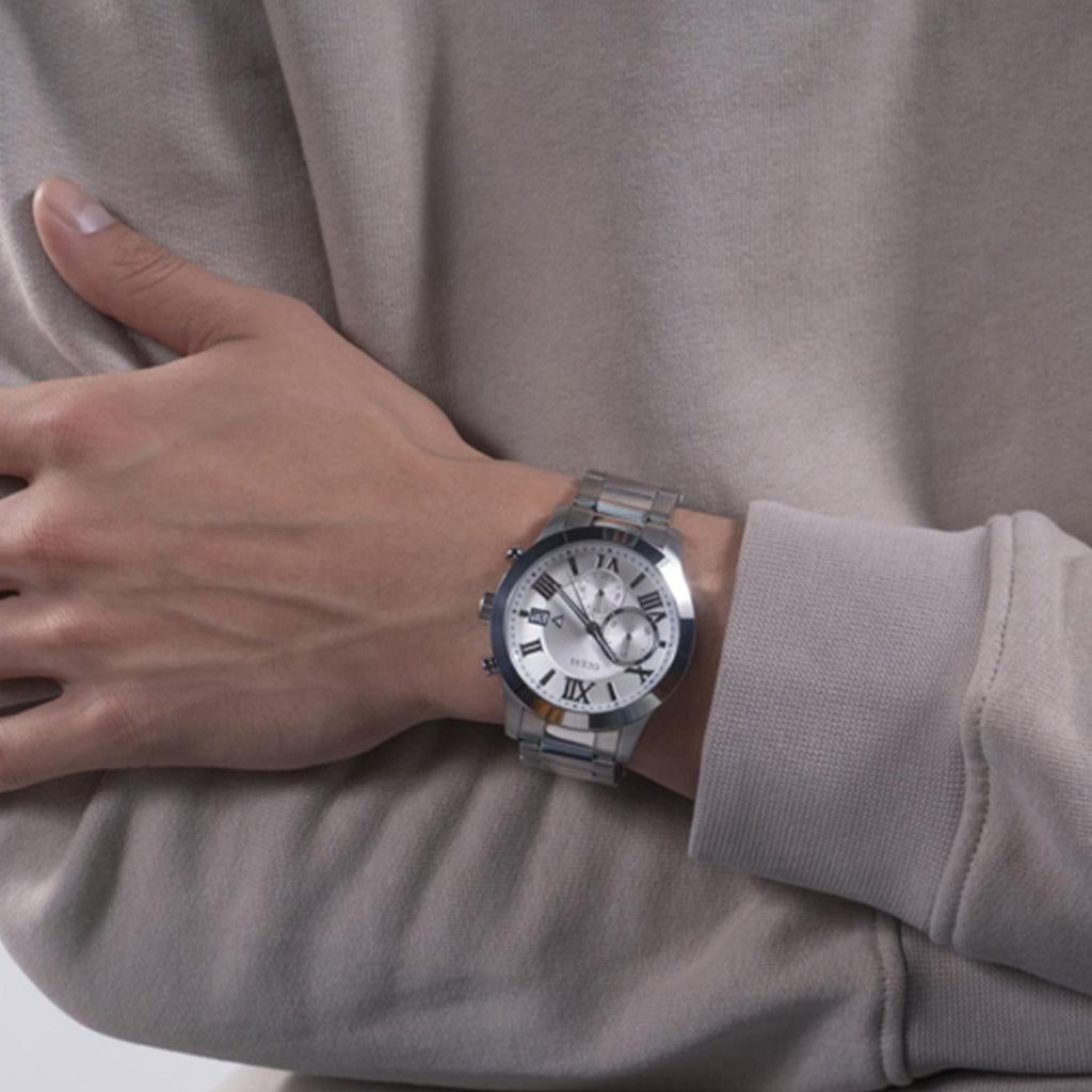 Guess Atlas Chronograph Silver Dial Silver Steel Strap Watch For Men - W0668G7 Buy Now By Guess