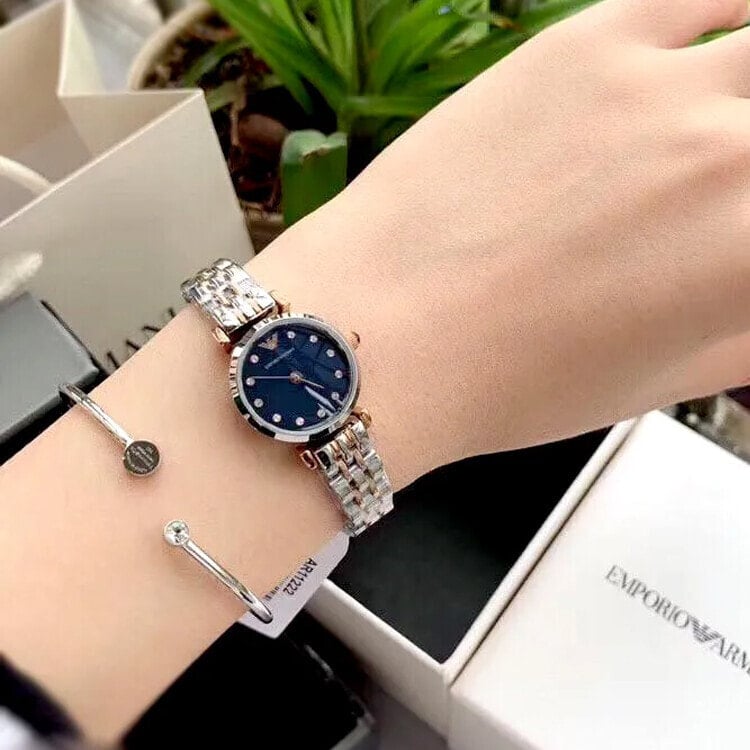 Emporio Armani Gianni T Bar Quartz Blue Dial Two Tone Steel Strap Watch For Women - AR11222 Buy Now By Emporio Armani