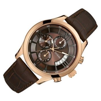 Guess Analog Chronograph Brown Dial Brown Leather Strap Watch For Men - W14052G2 Buy Now By Guess