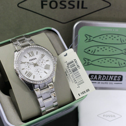 Fossil Cecile Chronograph Silver Dial Silver Steel Strap Watch for Women - AM4481 Buy Now By Fossil