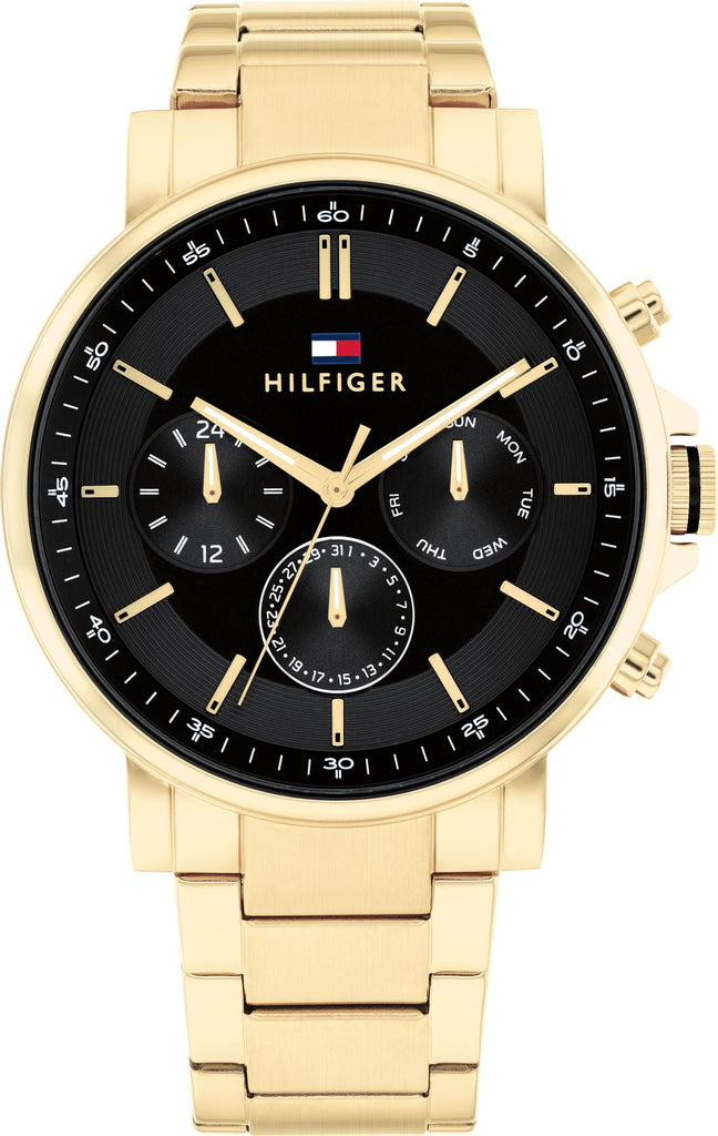 Tommy Hilfiger Tyson Chronograph Black Dial Gold Steel Strap Watch For Men - 1710589 Buy Now By Tommy Hilfiger