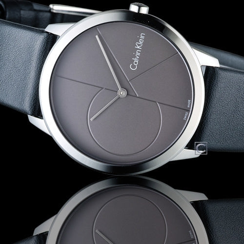 Calvin Klein Minimal Grey Dial Black Leather Strap Watch for Men - K3M221C3 Buy Now By Calvin Klein