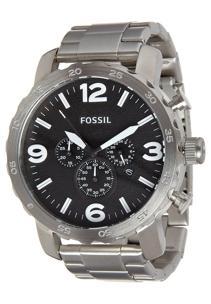 Fossil Nate Chronograph Black Dial Silver Steel Strap Watch for Men - JR1353 Buy Now By Fossil