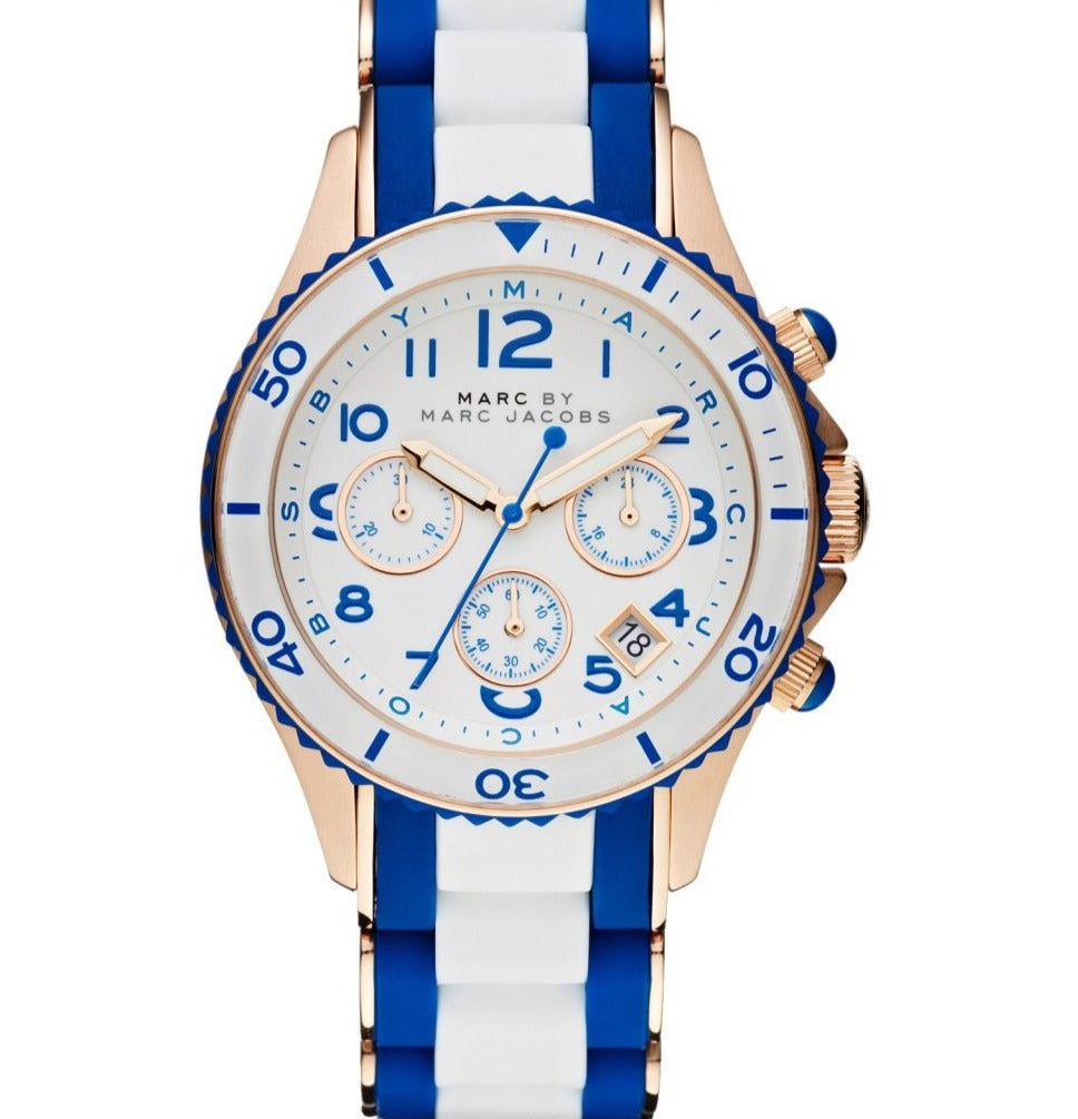 Marc Jacobs Rock Chronograph White Dial Two Tone Silicone Strap Watch for Women - MBM2594 Buy Now By Marc Jacobs