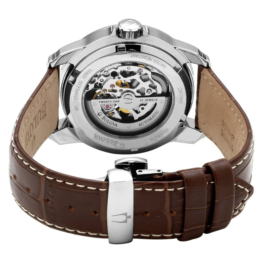 Bulova Classic Skeleton Automatic Brown Dial Brown Leather Strap Watch for Men - 96A120 Buy Now By Bulova