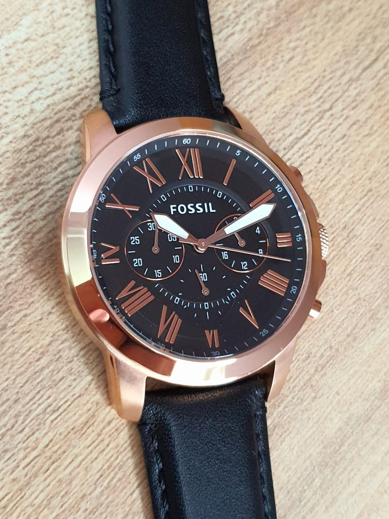 Fossil Grant Chronograph Grey Dial Black Leather Strap Watch for Men - FS5085 Buy Now By Fossil