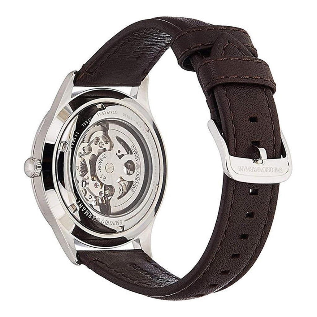 Emporio Armani Meccanico White Dial Brown Leather Strap Watch For Men - AR1946 Buy Now By Emporio Armani