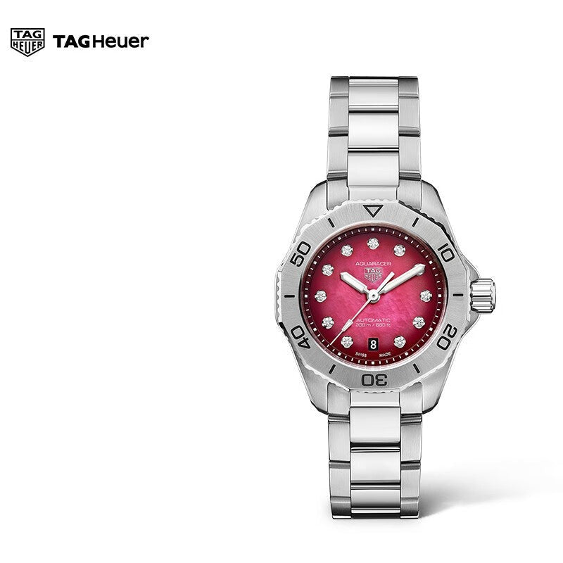 Tag Heuer Aquaracer Professional 200 Automatic Diamond Ruby Red Dial Silver Steel Strap Watch for Women - WBP2414.BA0622 Buy Now By Tag Heuer