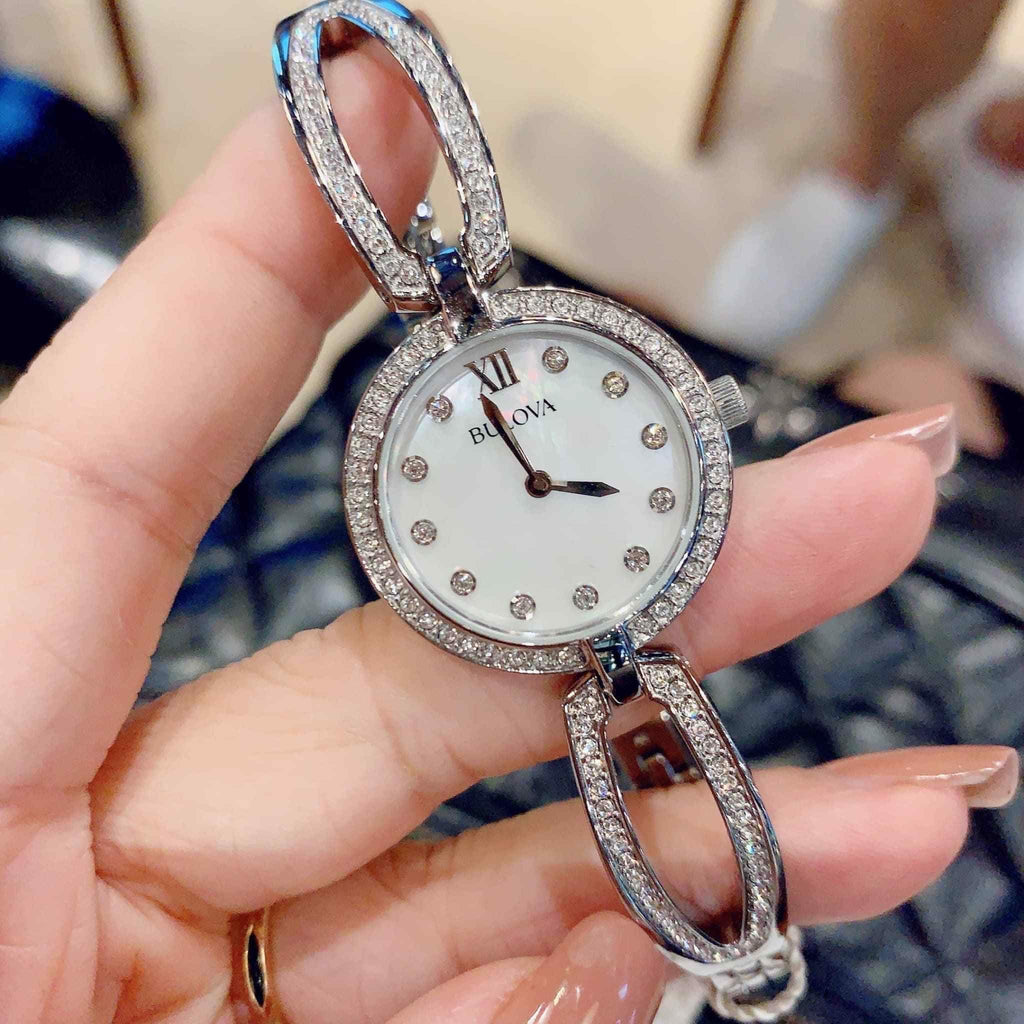 Bulova Crystal Collection Mother of Pearl Dial Silver Steel Strap Watch for Women - 96L223 Buy Now By Bulova