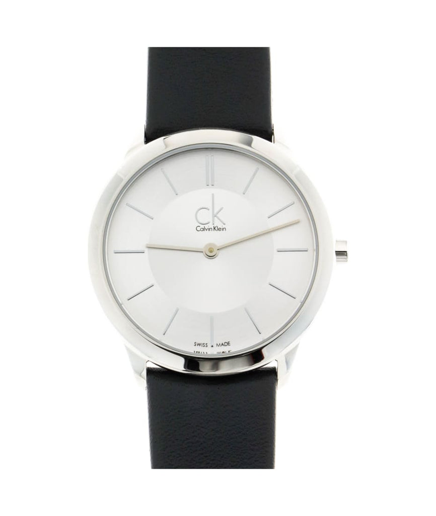 Calvin Klein Minimal Silver Dial Black Leather Strap Watch for Women - K3M221C6 Buy Now By Calvin Klein