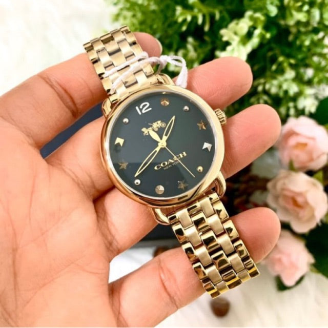Coach Delancey Black Dial Gold Steel Strap Watch for Women - 14502813 Buy Now By Coach