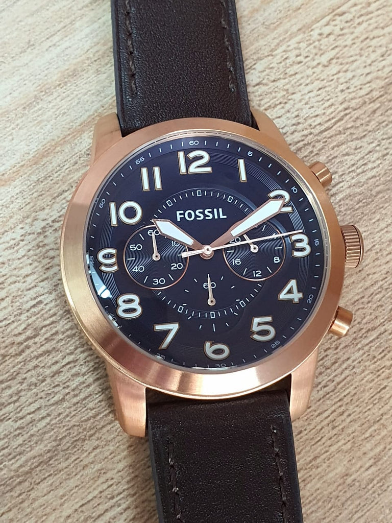Fossil Pilot 54 Chronograph Blue Dial Brown Leather Strap Watch for Men - FS5204 Buy Now By Fossil