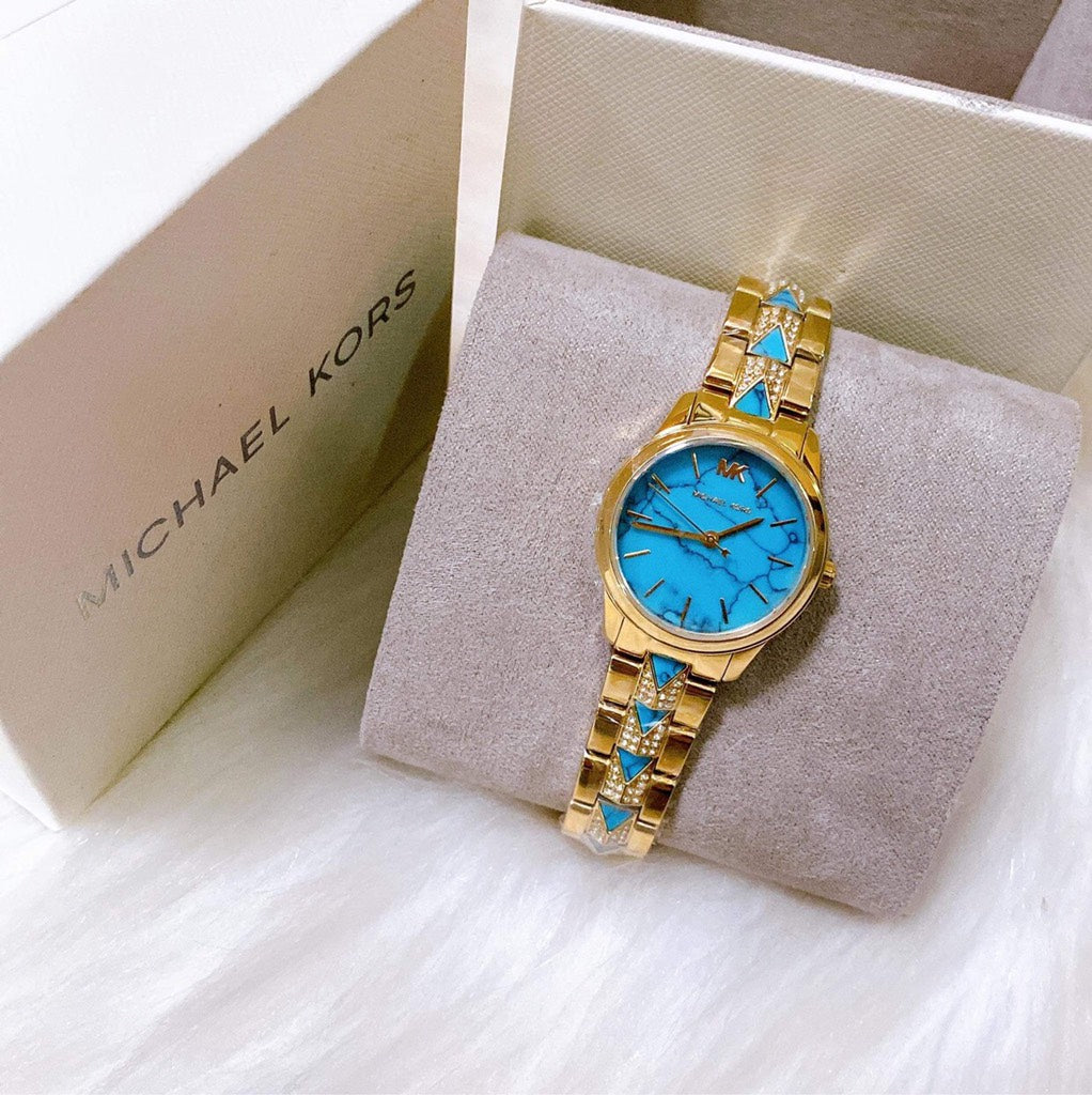 Michael Kors Petite Runway Mercer Blue Dial Gold Steel Strap Watch For Women - MK6673 Buy Now By Michael Kors